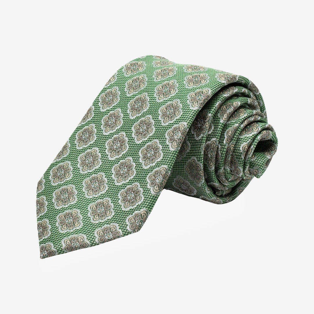 Grön slips från 7East i 100% siden modell T450 7,5 cm bred handsydd