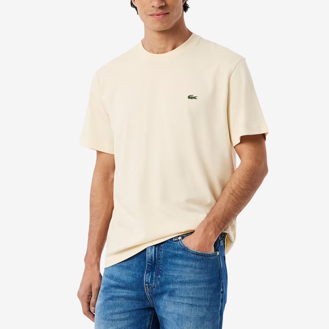 Lacoste TH7318-00 t-shirt i naturel clair i bomull med broderad krokodillogga