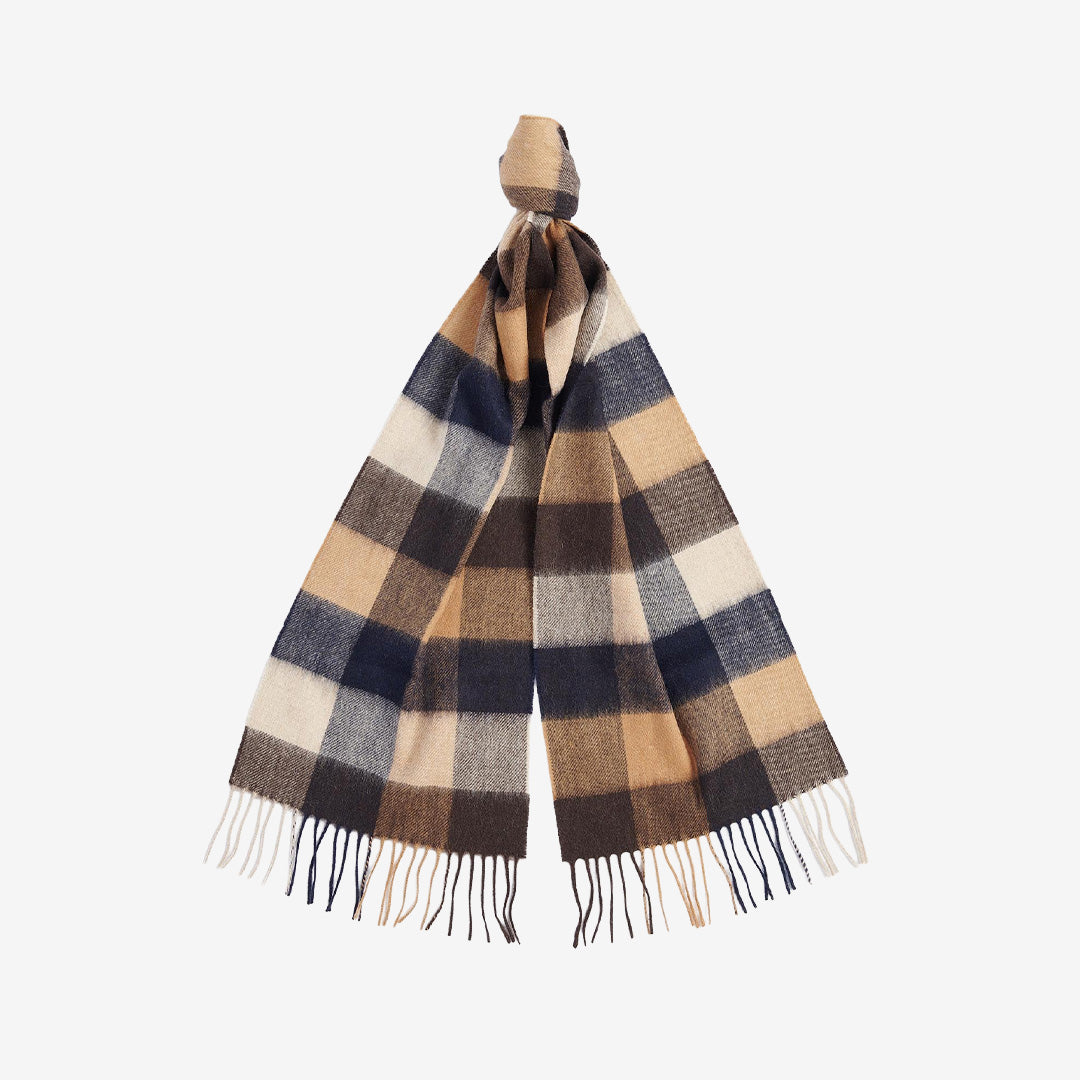 Barbour Lambswool Tattersall Scarf i Autumn Dress med klassiskt Tattersall-rutmönster och mjuk lammull.