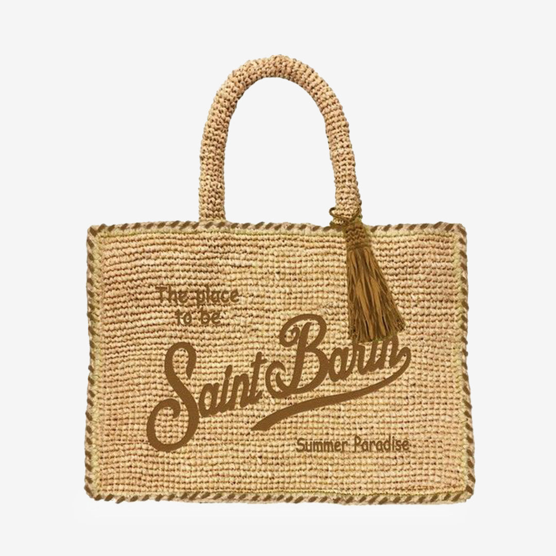 MC2 Saint Barth Vanity axelväska i raffia med Border 1119 detalj