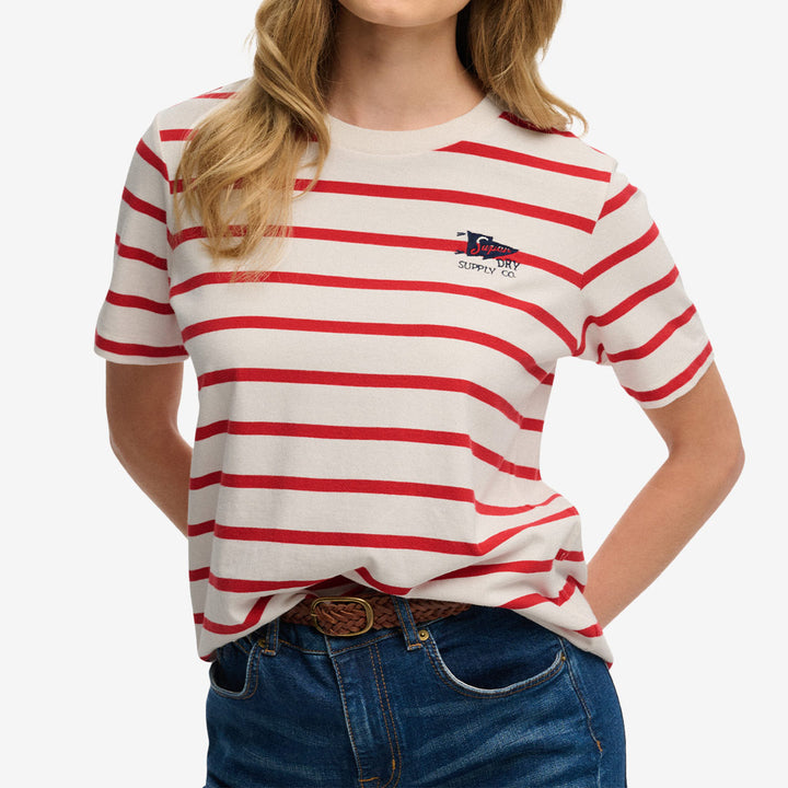 Superdry Heritage Hamptons Stripe Tee – Röd randig t-shirt i bomull med broderad logga