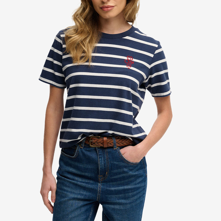 Superdry Heritage Hamptons Stripe Tee –  Blå randig t-shirt i bomull med broderad logga