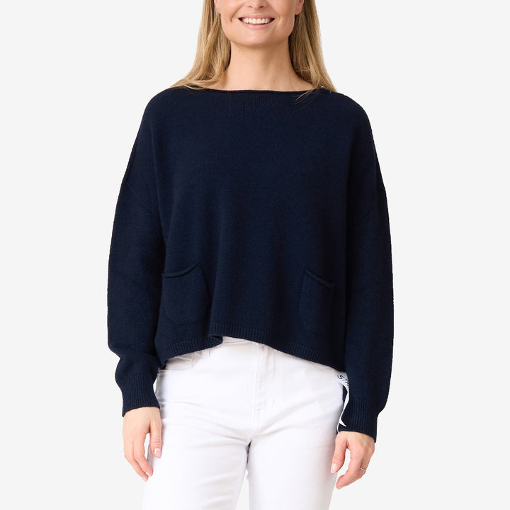 Marinblå stickad tröja dam modell W102