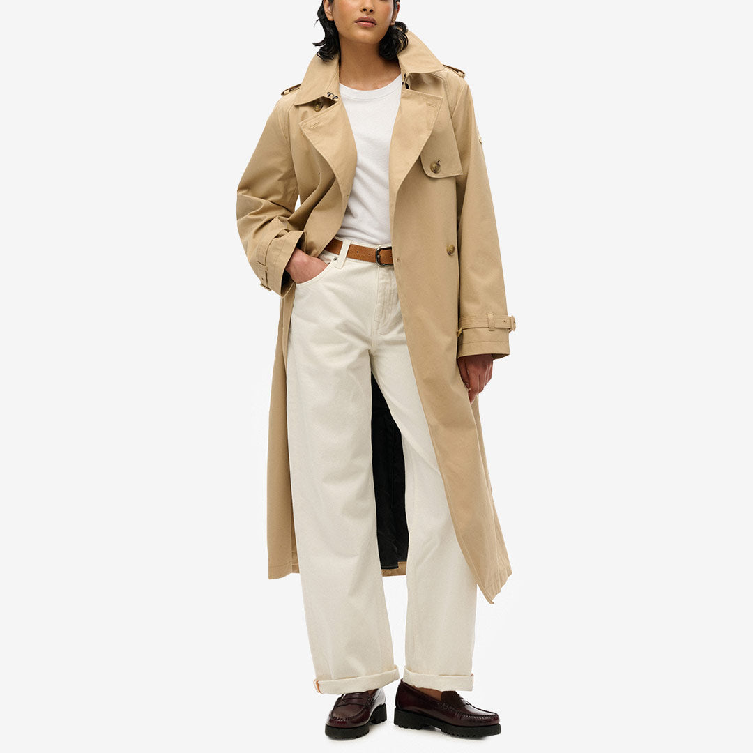 Superdry Classic Trench Coat – klassisk trenchcoat i bomullsblandning med bälte