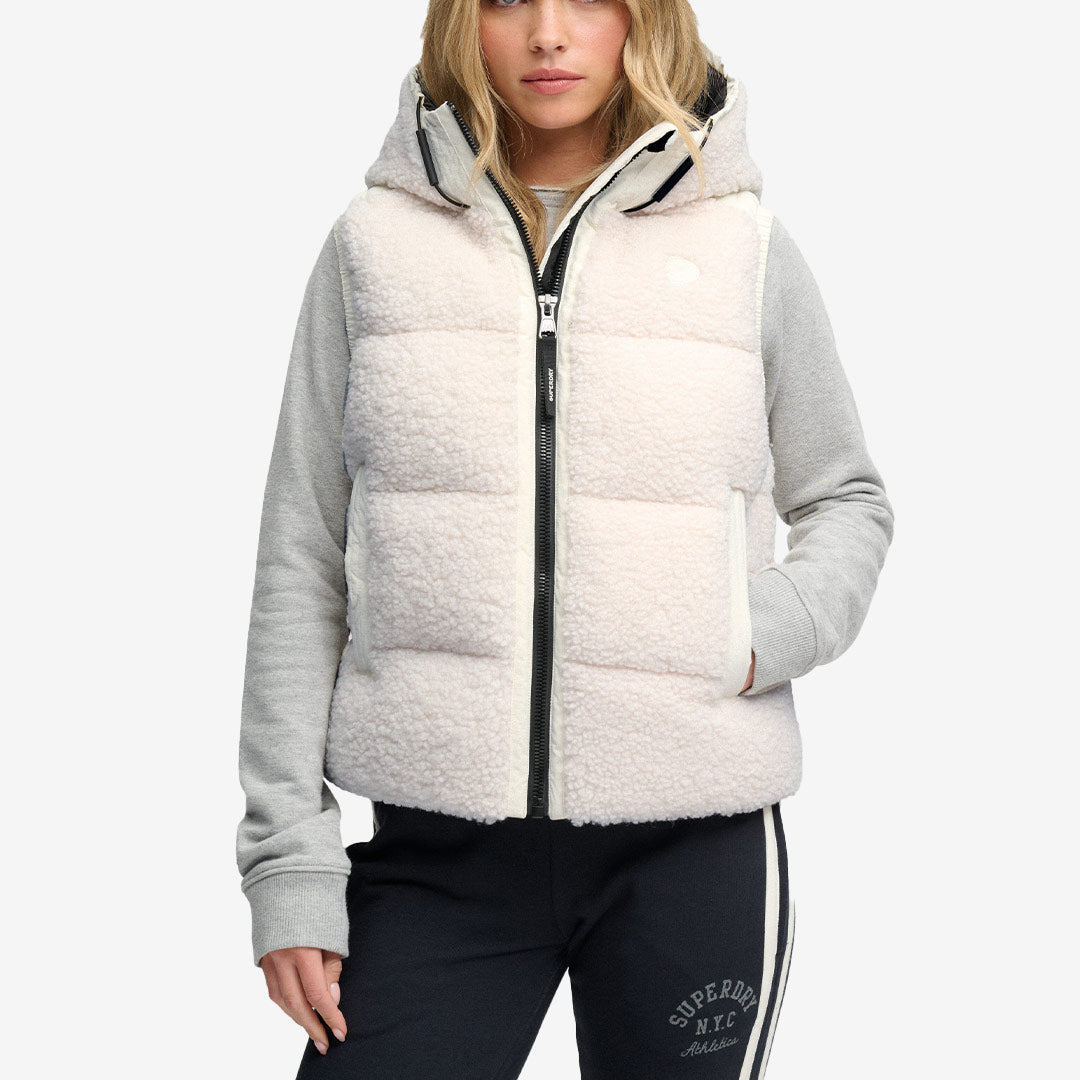 Superdry Borg Hooded Puffer Gilet dam Chalk White W5012198A FU4