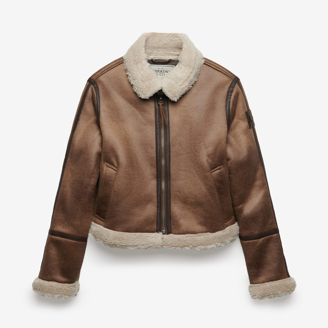 Superdry Faux Shearling Jacket dam Taupe W5012218A 41D