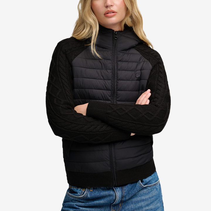 Superdry Hooded Cable Knit Hybrid Jacket dam Ebony W5012222A PIJ