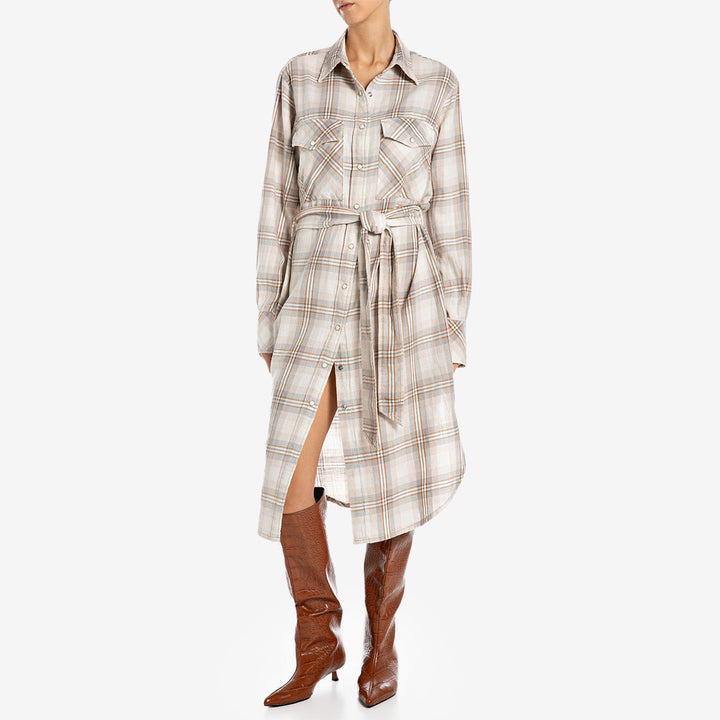 MIDI DRESS, Y/D CHECKED COTTON TWILL