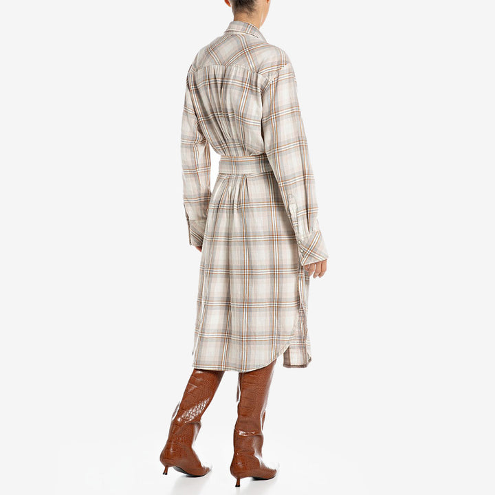 MIDI DRESS, Y/D CHECKED COTTON TWILL