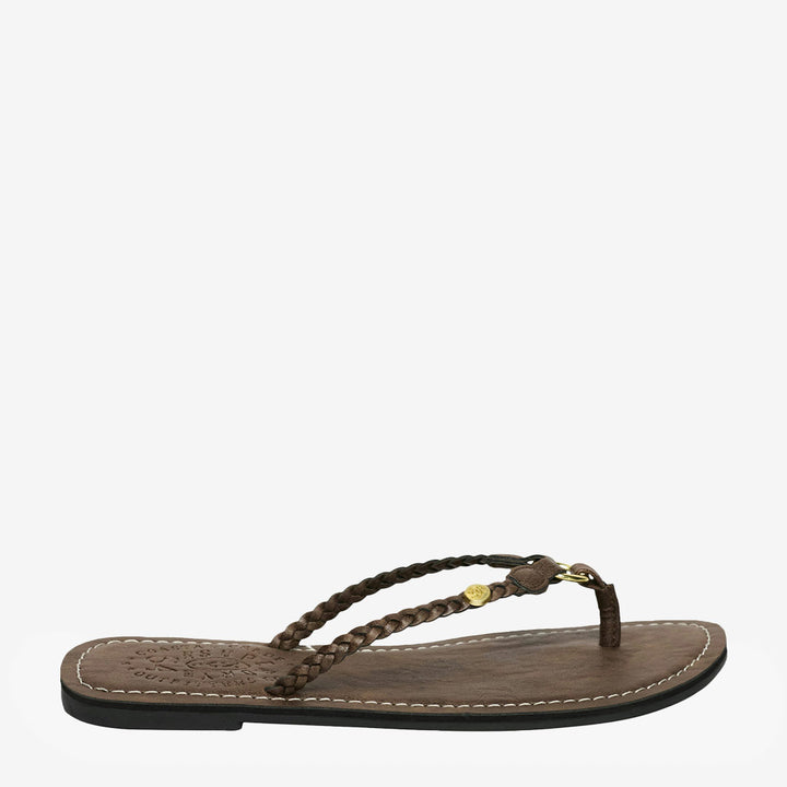 Superdry WF310246A Faux Leather Braided Flip Flop i fudge brown med flätad rem och mjuk sula för dam