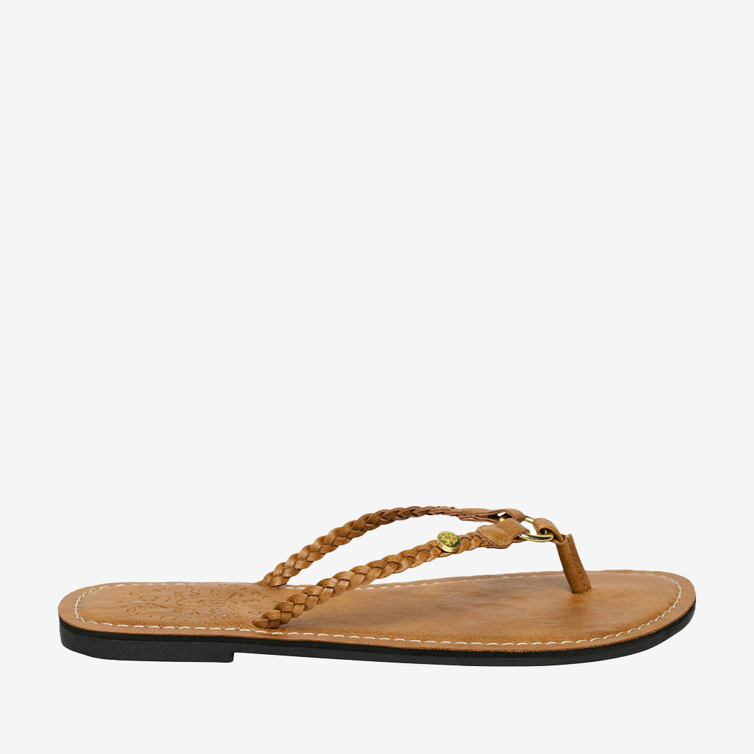 Superdry WF310246A Faux Leather Braided Flip Flop i argan oil brown med flätad rem och mjuk sula för dam