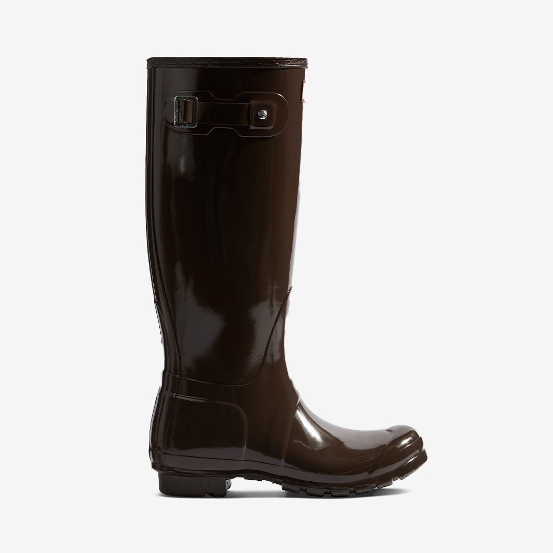 Hunter Original Tall Gloss Boot Chocolate Brown – glansig hög damstövel i gummi