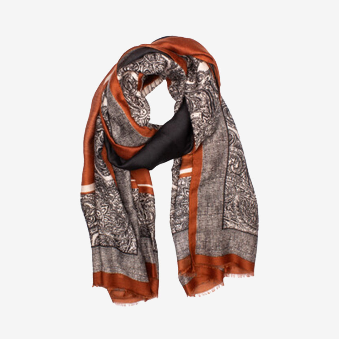 Braga Scarf mönstrad sjal i rostfärgad polyester