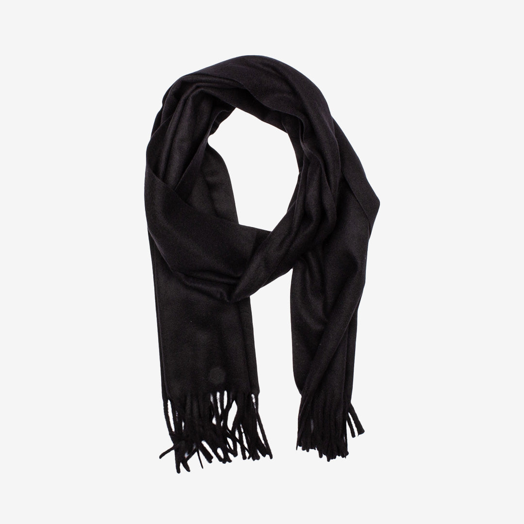 Ovar Scarf enfärgad svart halsduk i ull-, viskos- och polyesterblandning