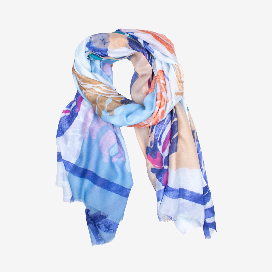 Blå mönstrad sjal från 7East i 100% polyester modell Y2764 storlek 180x88 cm