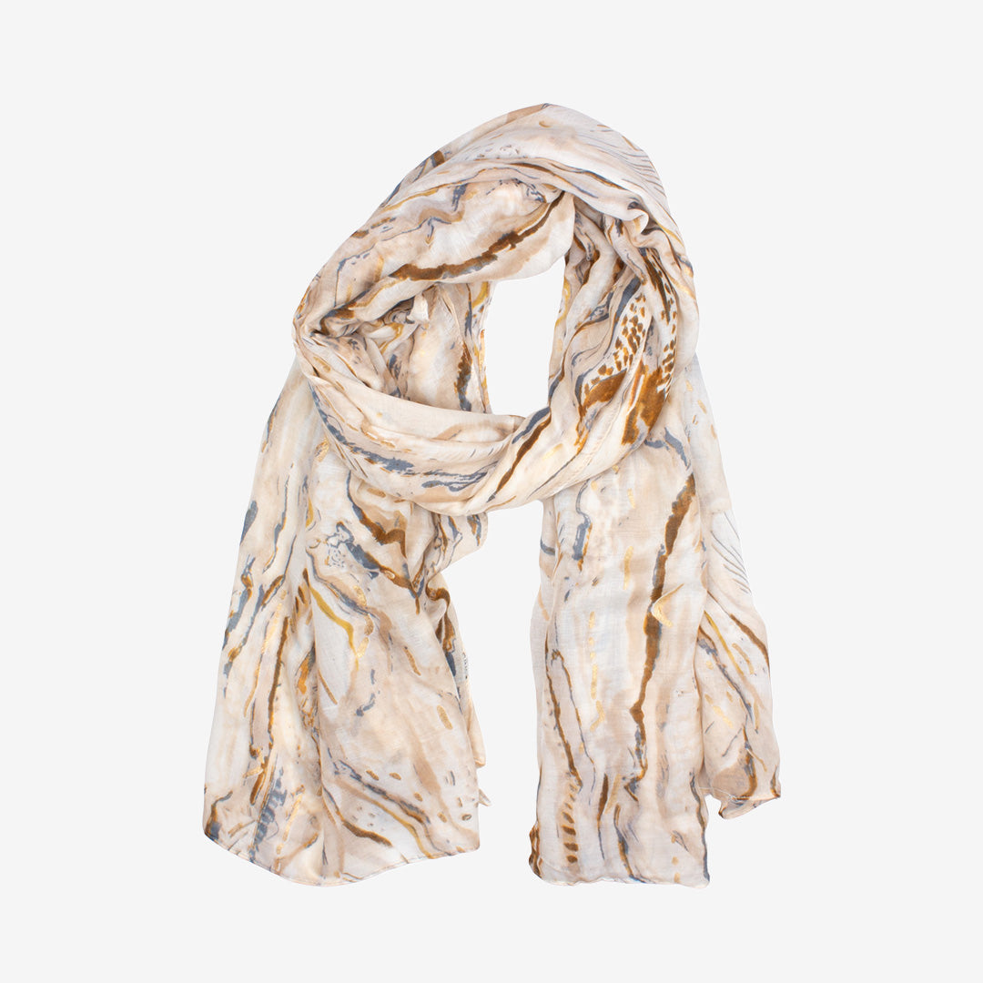 Sandfärgad mönstrad sjal från 7East i 100% polyester modell Y2771 storlek 180x90 cm