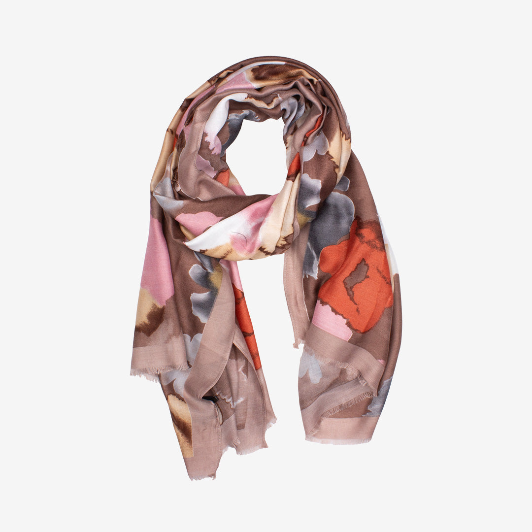 Sandfärgad mönstrad sjal från 7East i 100% polyester modell Y2772 storlek 180x90 cm