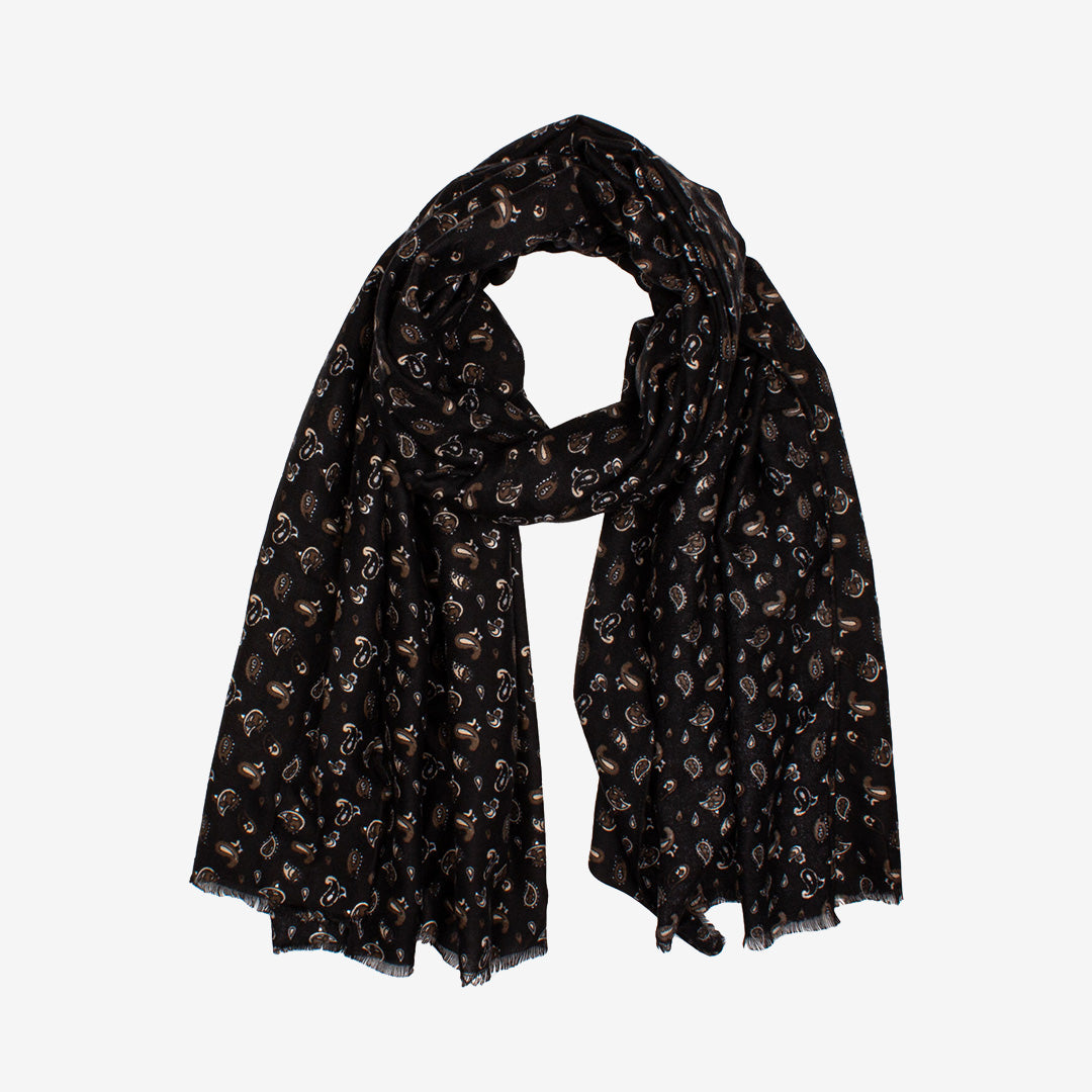Seven East Kvong Scarf mönstrad sjal i Black, 180 x 90 cm, tillverkad i 100% polyester.