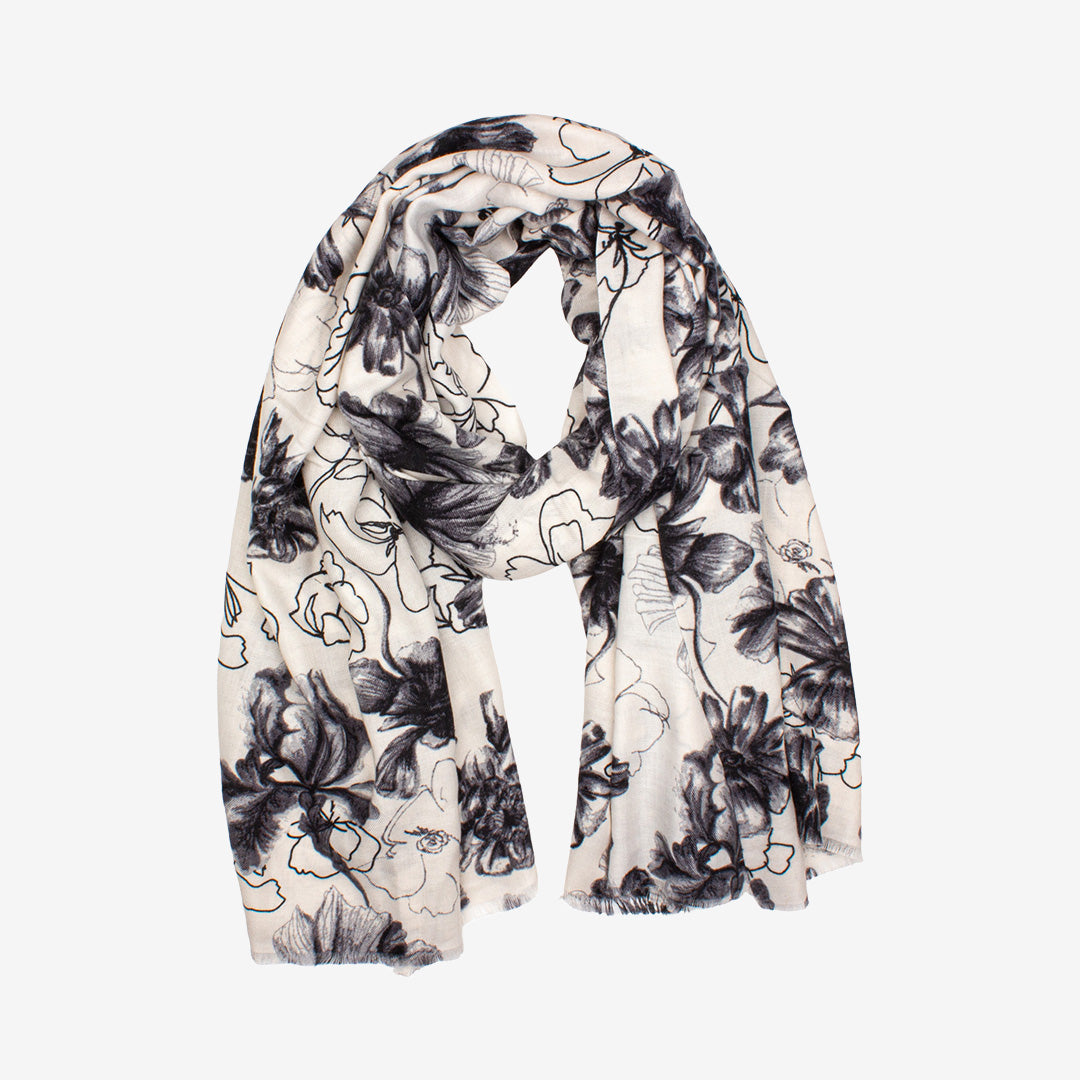 Seven East Vejers Scarf mönstrad sjal i Grey, 63 x 63 cm, tillverkad i 100% bomull.