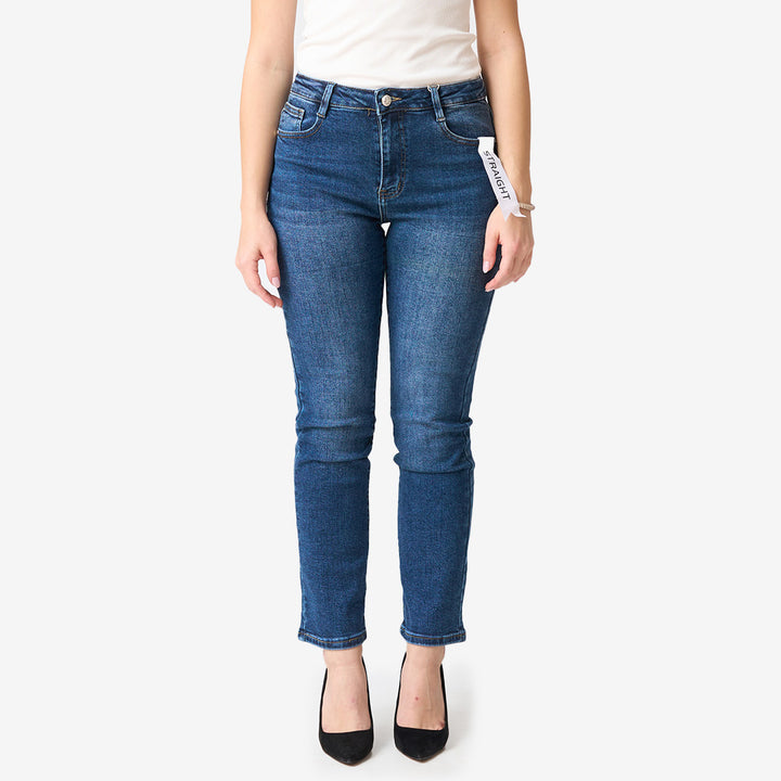 Y6189-12 blå straight leg jeans med stretch för dam
