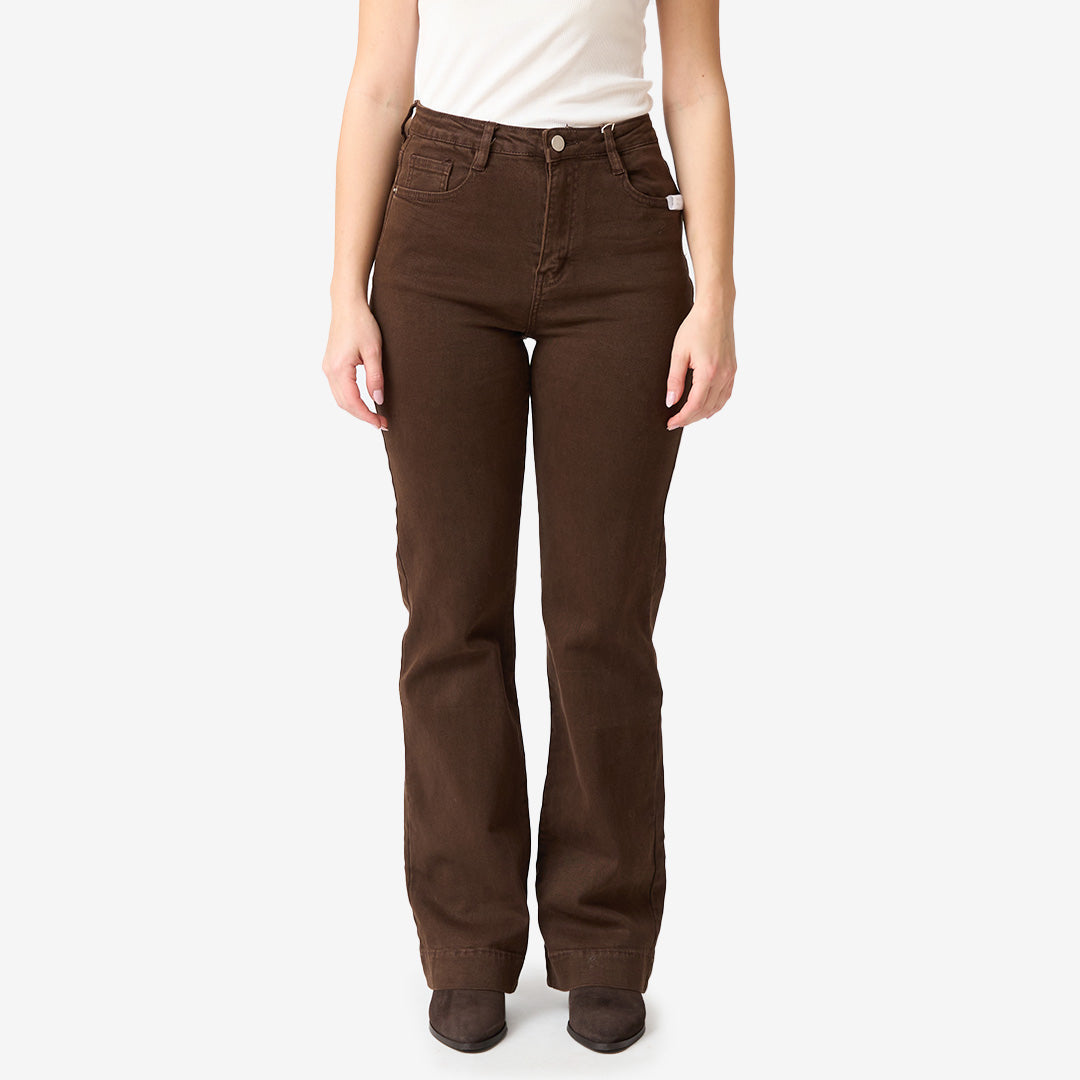 Y6511I4 wide leg-jeans i brun färg med stretch och bekväm passform