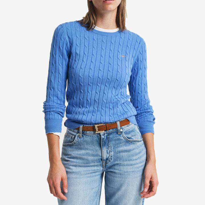 STRETCH COTTON CABLE C-NECK