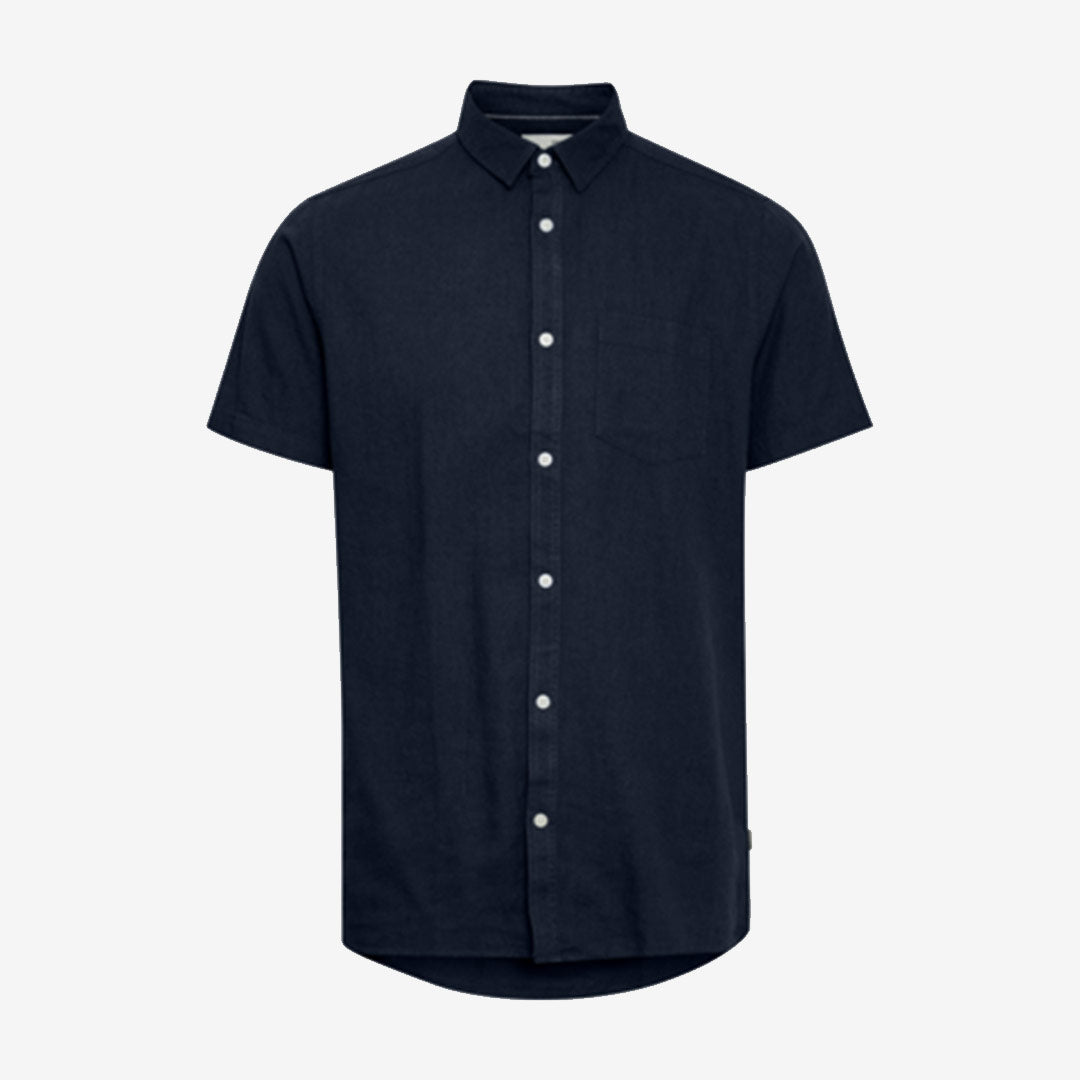 Kortärmad skjorta från Solid i Insignia Blue med bröstficka och linblandning