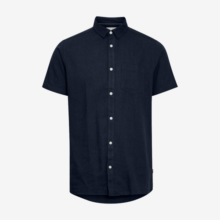 Kortärmad skjorta från Solid i Insignia Blue med bröstficka och linblandning