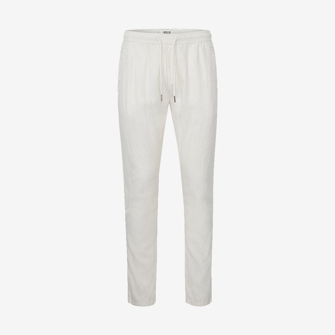 Linnebyxor från Solid i Off White med resår och dragsko, bekväm passform i lin- och viskosblandning