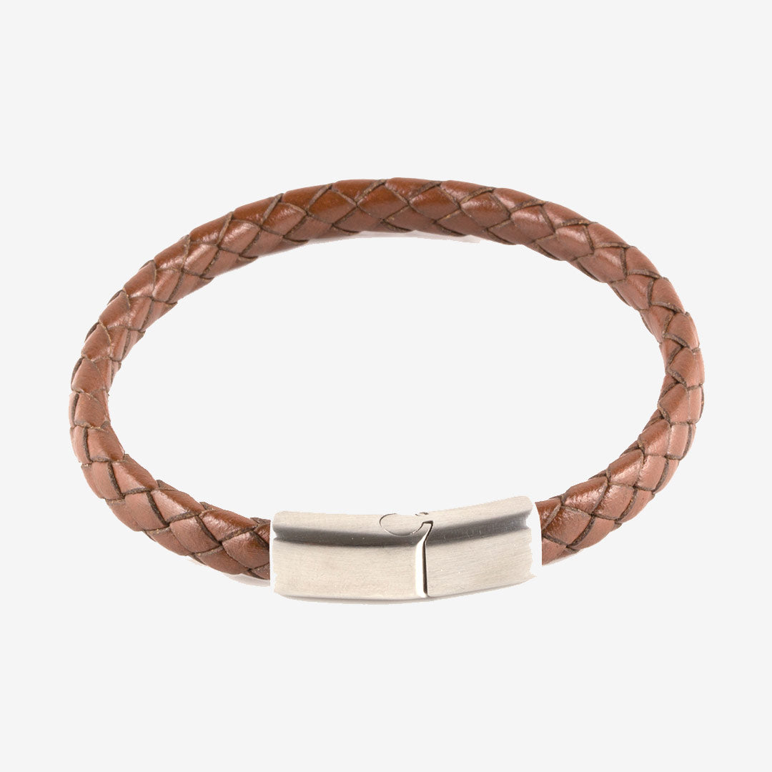 7East Fredrik flätat läderarmband herr Cognac M112B